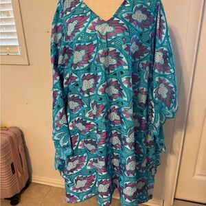 Clara Christoph Blue V-Neck Dolman Sleeve Resort Kaftan